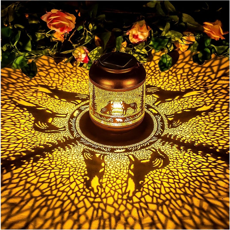 EZTZEN Wolf Solar Lanterns Outdoor Waterproof Hanging Solar Lights Wolf Gifts for Women Men Mom Metal Decorative LED Outdoor Lanterns for Patio, Lawn, Landscape, Garden Decor, Yard Decorations - Image 1